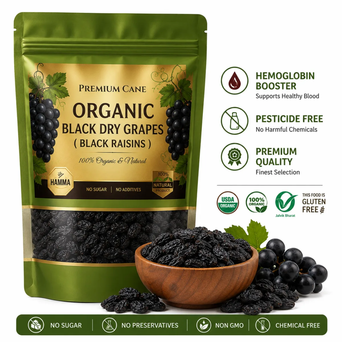 Black Raisins (250G) Gluten-Free, Kosher, Non-GMO, Vegan, Dried Fruits, Naturally Sweet, Healthy Snacks