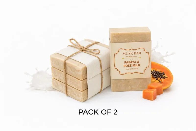 PAPAYA ROSE MILK HAND MADE SOAP | Gentle Exfoliation | Rosy Glow | 200 G | PACK OF 2 |